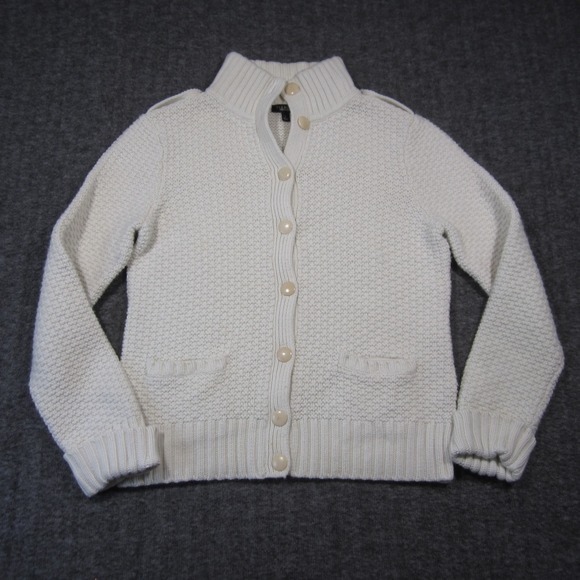 Talbots Cardigan L Ivory Lambswool Angora Soft Textured Knit Mock Neck‎ Preppy - Picture 2 of 10